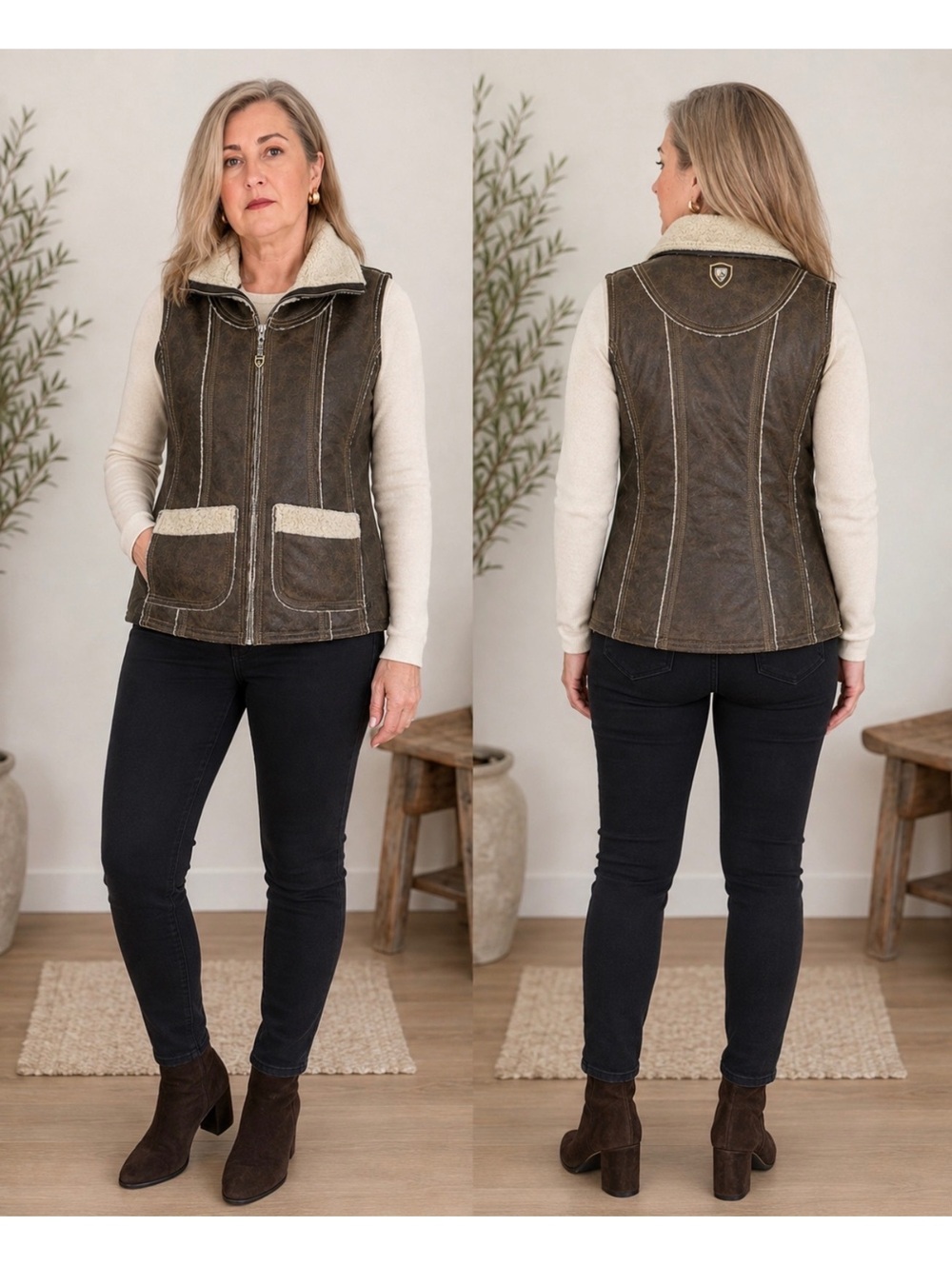 KÜHL Projekt Women’s Faux Shearling Vest Brown Full Zip Size L
